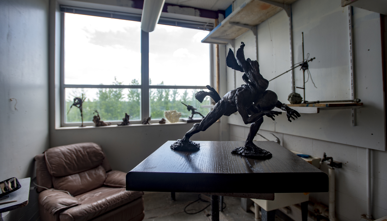 Le’s bronze sculpture sits on display in his studio.
